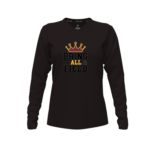 [CUS-DFW-TEES-PER-VNK-LSL-BLK-FYXS-LOGO2] Decker Performance T-Shirt (Female Youth XS, Black, V Neck, Logo 2, Long Sleeve)