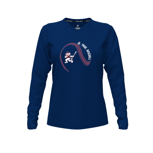 [CUS-DFW-TEES-PER-VNK-LSL-NVY-FYXS-LOGO1] Decker Performance T-Shirt (Female Youth XS, Navy, V Neck, Logo 1, Long Sleeve)