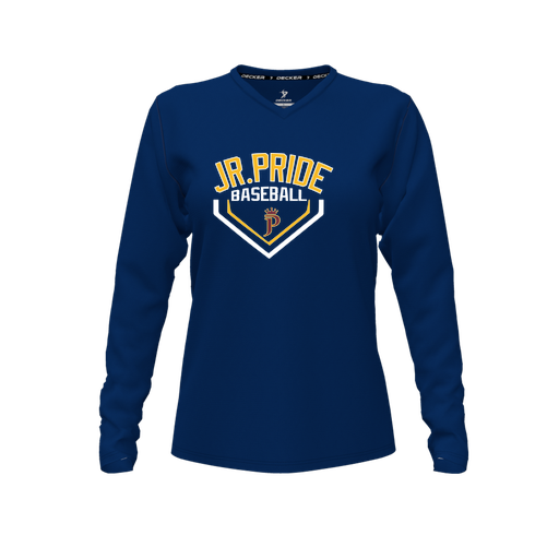 [CUS-DFW-TEES-PER-VNK-LSL-NVY-FYXS-LOGO3] Performance T-Shirt (Female Youth XS, Navy, V Neck, Logo 3, Long Sleeve)