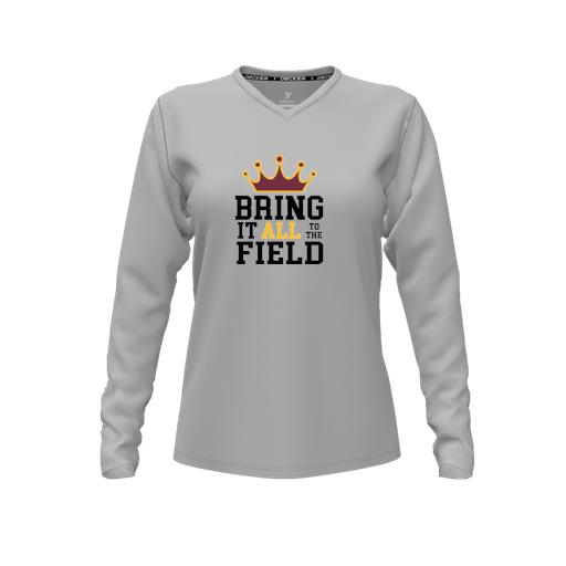 [CUS-DFW-TEES-PER-VNK-LSL-GRY-FYXS-LOGO2] Decker Performance T-Shirt (Female Youth XS, Gray, V Neck, Logo 2, Long Sleeve)