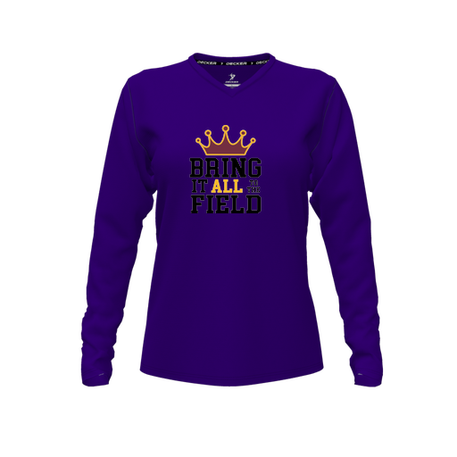 [FTLVPTPP-FYXS-LOGO2] Decker Performance T-Shirt (Female Youth XS, Purple, V Neck, Logo 2, Long Sleeve)