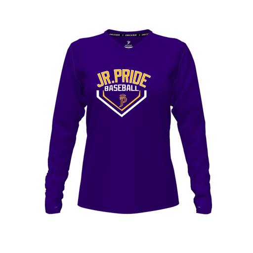 [CUS-DFW-TEES-PER-VNK-LSL-PUR-FYXS-LOGO3] Decker Performance T-Shirt (Female Youth XS, Purple, V Neck, Logo 3, Long Sleeve)